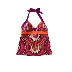 Prana Purple & Orange Aztec Tribal Print Tankini‎ Top Size Small